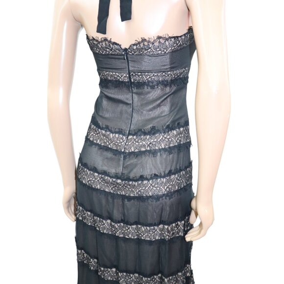 BCBGMaxAzria Black Silk & Lace Tiered Maxi Dress Gown w/ Nude Size 8 - Picture 10 of 10